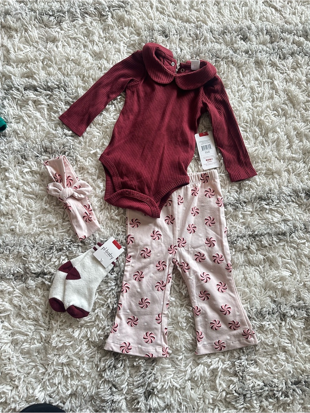 Pl.baby Baby Girl Peppermint Candy Outfit Set 9M